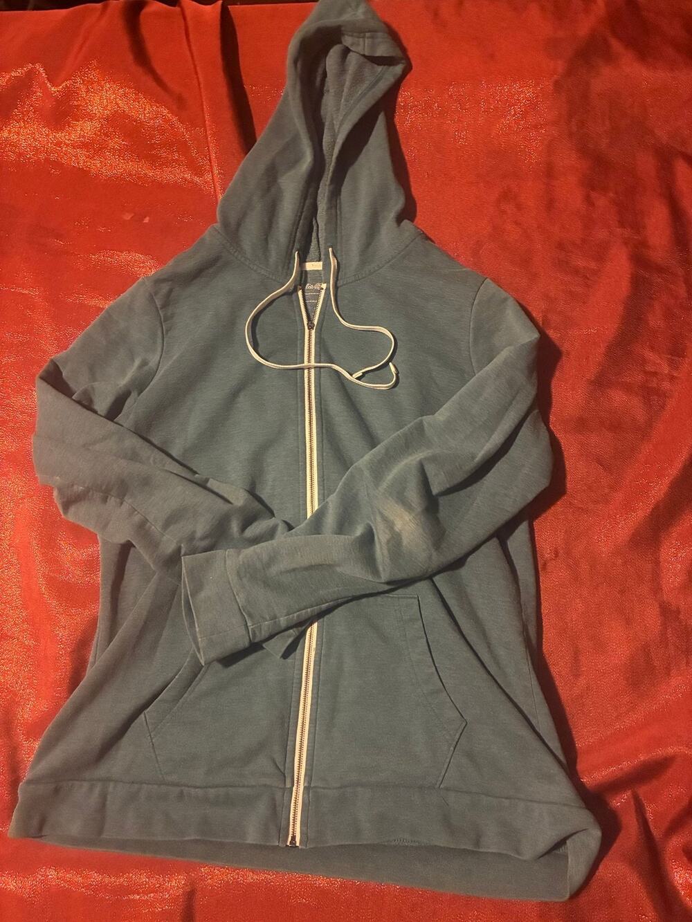 Eddie Bauer Hoodie Womens L Zip Up Hooded Fleece Lined Drawstring Teal Casual